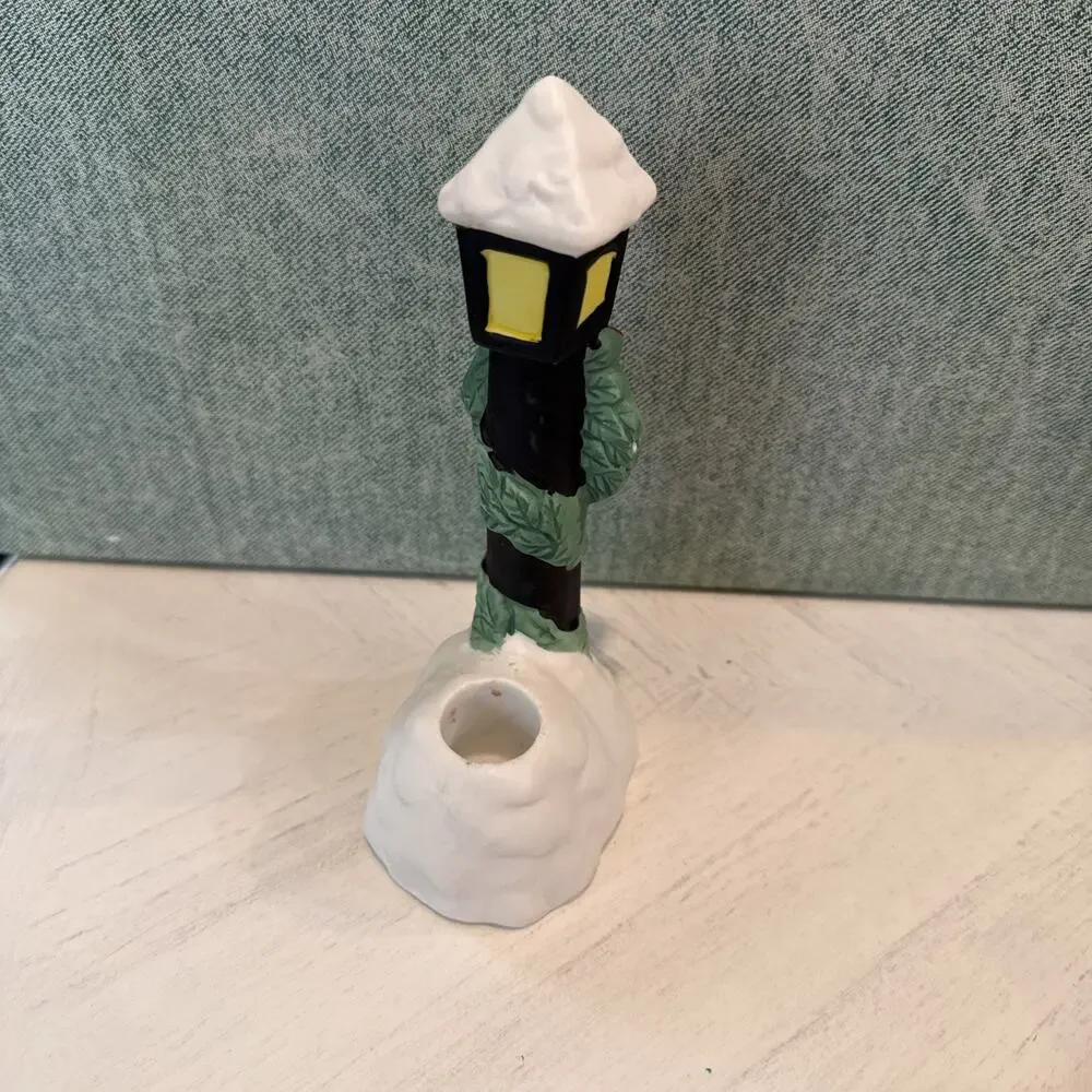 Vintage Christmas Village Ceramic Street  Lamp Taper Candle Holder EUC‎ 6